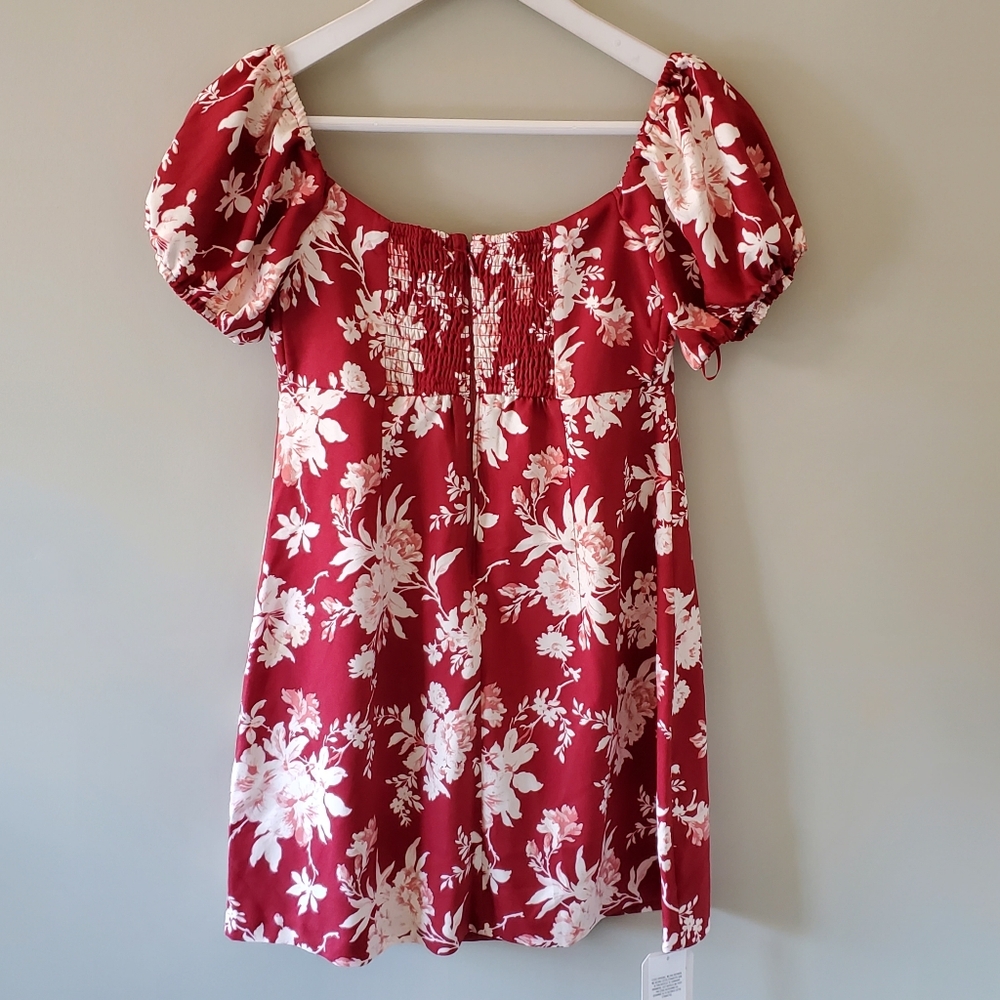 NWT Abercrombie & Fitch Smock Back Mini Dress Size S Milkmaid Coquette Tropical - Picture 7 of 11